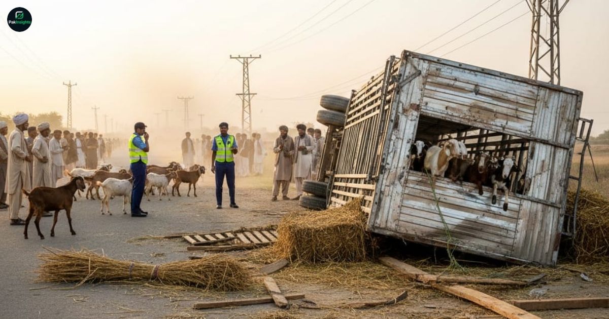300 Goats Killed as Livestock Trailer Overturns in Nawabshah