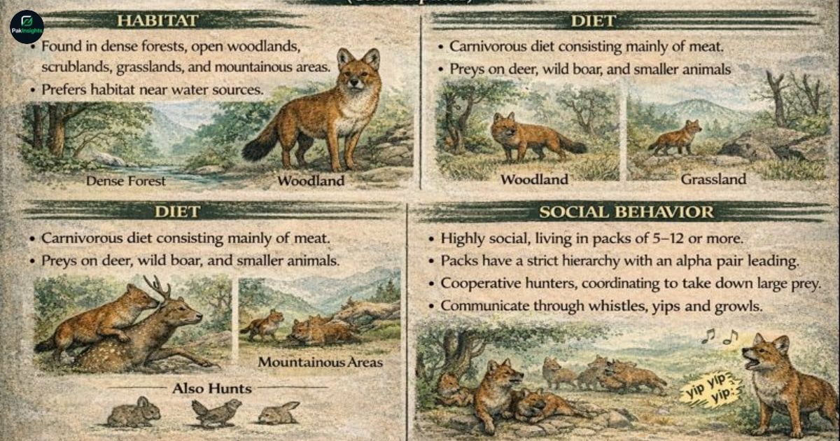 Dhole Habitat, Diet, and Social Behavior in the Wild