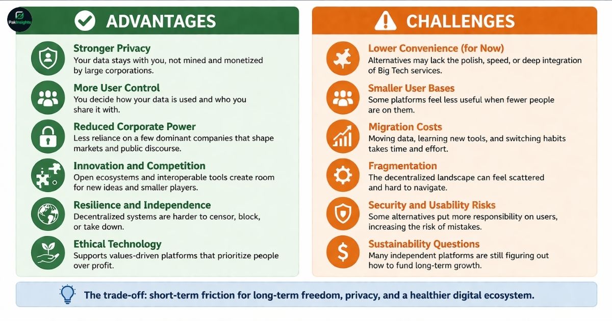 Advantages and Challenges of Moving Away from Big Tech