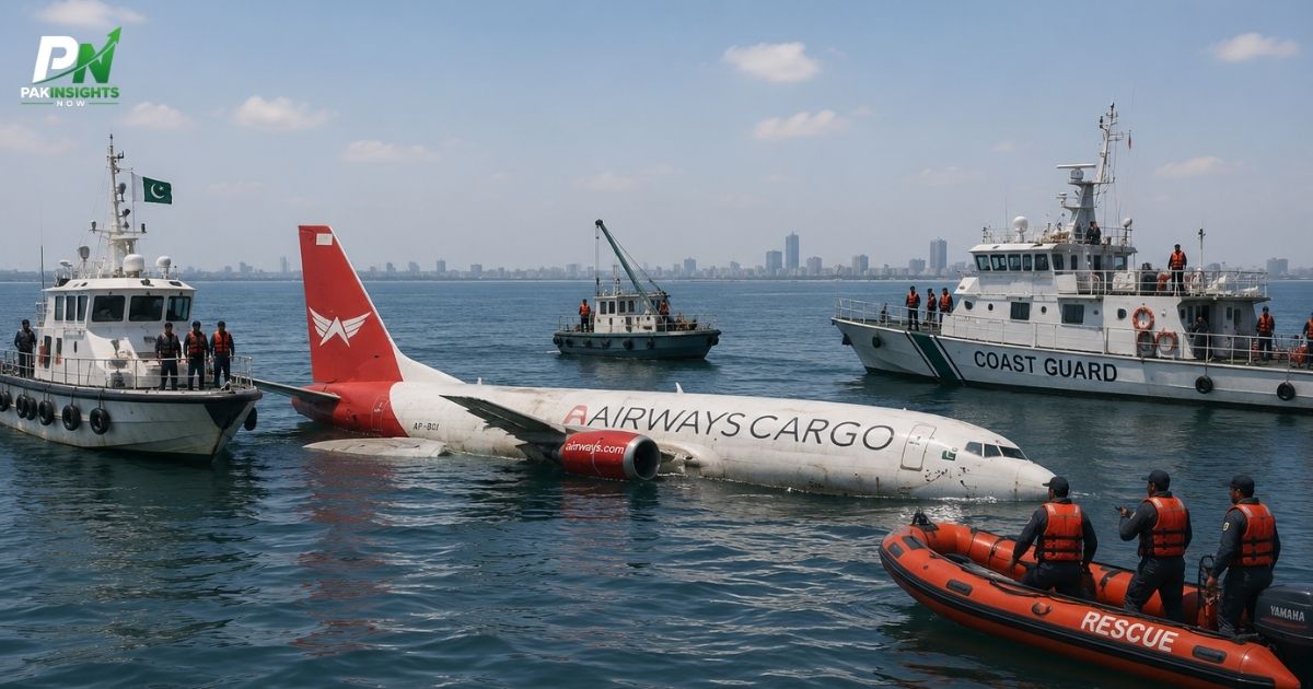Karachi cargo plane crash search operation near Ormara involving Pakistan Navy and Air Force