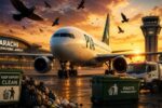 Workers remove garbage near Jinnah International Airport under Karachi Airport Bird Strike Prevention campaign.