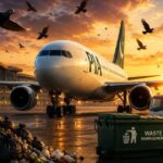 Workers remove garbage near Jinnah International Airport under Karachi Airport Bird Strike Prevention campaign.